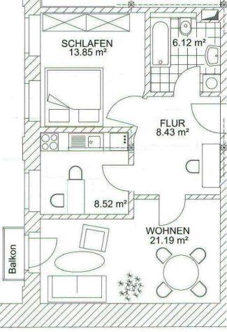 Geräumige 2-Raumwohnung mit Balkon, 04205 Leipzig, Apartment
